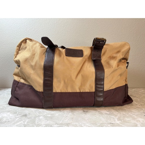 Tommy Bahama Duffle Bag Travel Gym Weekender Brown Leather Trim Canvas XL - Picture 1 of 15